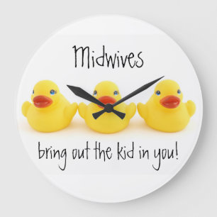 Grande Horloge Ronde Sages-femmes et canards en caoutchouc jaunes