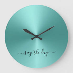 Grande Horloge Ronde Saisir Le Jour Turquoise Style Métallurgique Acry