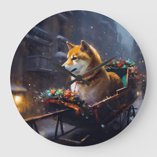 Grande Horloge Ronde Saison de Noël de Shiba Inu (Recto)