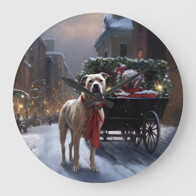 Grande Horloge Ronde Saison de Noël du American Staffordshire (Recto)