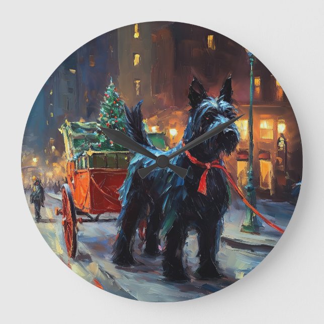 Grande Horloge Ronde Saison de Noël du Terrier écossais (Recto)