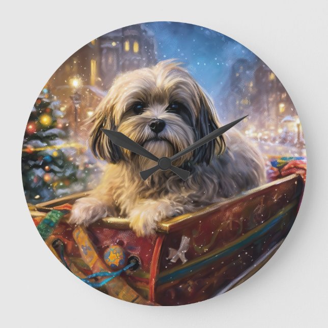 Grande Horloge Ronde Saison Festive de Noël de Lhasa Apso (Recto)
