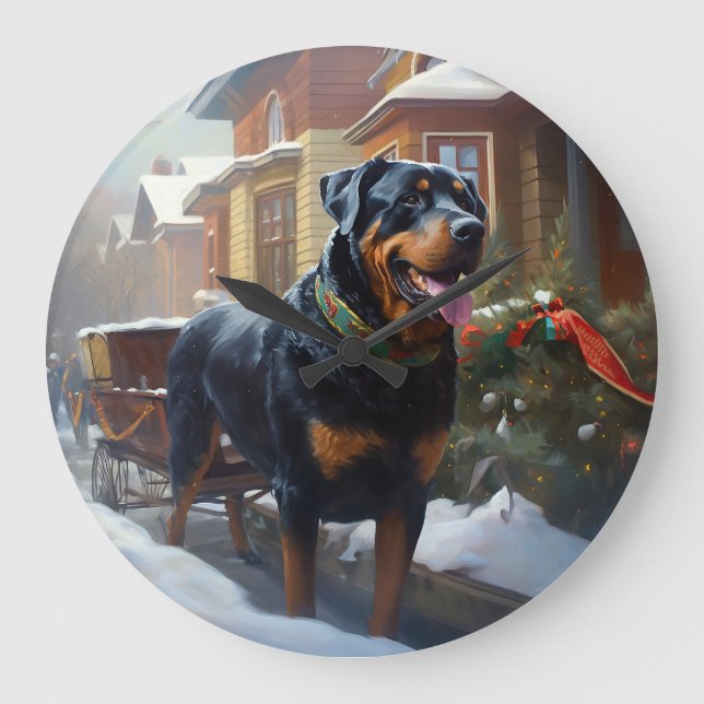 Grande Horloge Ronde Saison festive de Noël de Rottweiler (Recto)