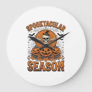 Grande Horloge Ronde Saison Squelettique Fantastique Citrouille Crânien