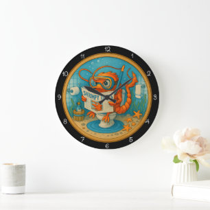 Grande Horloge Ronde Salle de bain humoristique aux crevettes