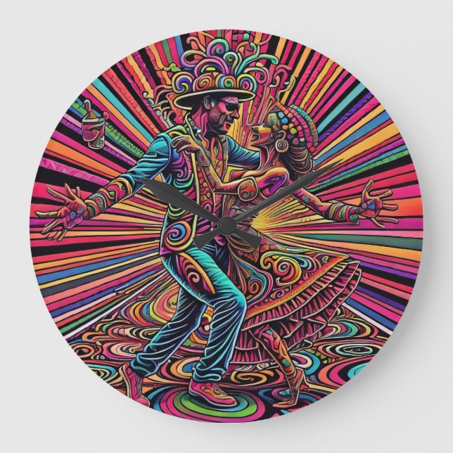 Grande Horloge Ronde Salsa psychédélique Tango Danser Art (Recto)