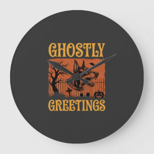 Grande Horloge Ronde Salutations Fantomatiques Halloween Doberman Cimet