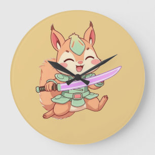Grande Horloge Ronde Samouraï écureuil kawaii.