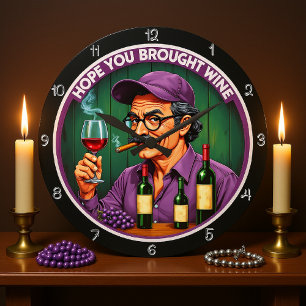 Grande Horloge Ronde Santé! Illustration du vin et du cigar