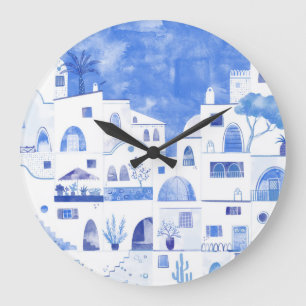 Grande Horloge Ronde Santorin Grèce Watercolor Townscape