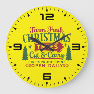 Grande Horloge Ronde Sapins de Noël Frais de la Ferme Modèle Fêtes-6464