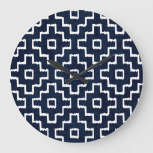 Grande Horloge Ronde Sashiko Motif : Broderie japonaise traditionnelle