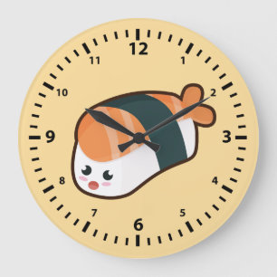 Grande Horloge Ronde Saumon de nigiri de Kawaii