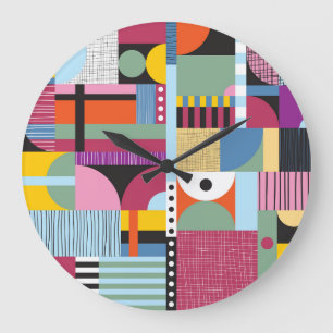 Grande Horloge Ronde Scandinave coloré : Mélange Motif gai.