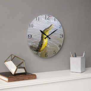 Grande Horloge Ronde Scary Snappers : Le Saut du Crocodile,