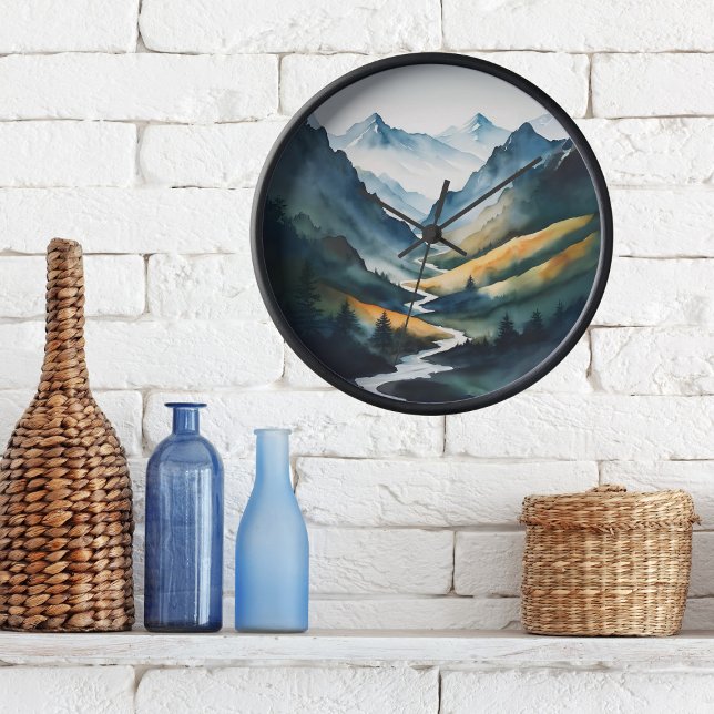 Grande Horloge Ronde Scène Blue Tan Mountain (Créateur téléchargé)