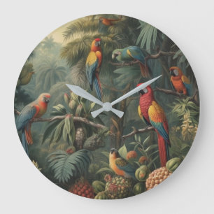 Grande Horloge Ronde Scène botanique de perroquets et ananas