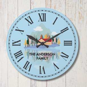 Grande Horloge Ronde Scène de nature familiale personnalisée de Mountai