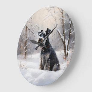 Grande Horloge Ronde Schnauzer Miniature Laisser neiger Noël