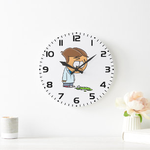 Grande Horloge Ronde Scientifique Garçon Triste avec Expérience Ratée