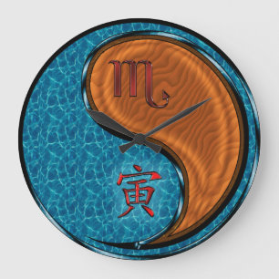 Grande Horloge Ronde Scorpion & Tigre de Bois