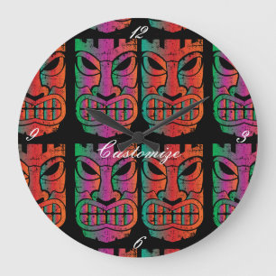 Grande Horloge Ronde Sculpture jumelle Thunder_Cove en Tiki