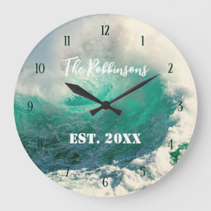 Grande Horloge Ronde Sea wave personalized family name large clock