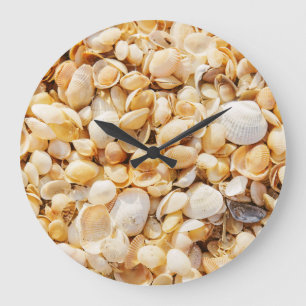 Grande Horloge Ronde Seashell texturé arrière - plan de plage d'été.