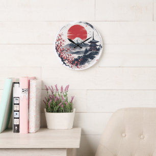 Grande Horloge Ronde Sérénité du coucher de soleil sur le mont Fuji – A