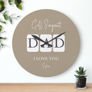 Grande Horloge Ronde Sergent Grill Papa Je T'Aime Nom Customisé