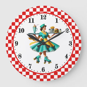 Grande Horloge Ronde Serveur de diner rétro vintage 50's