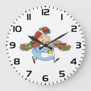 Grande Horloge Ronde Serveuse Occupée Drôle Serveur Surmené
