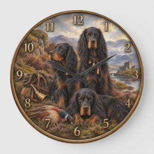 Grande Horloge Ronde Setter Gordon avec faisans, Art