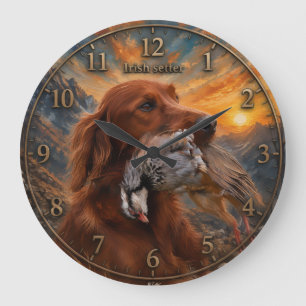 Grande Horloge Ronde Setter Irlandais avec Perdrix Chukar ,Art