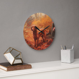 Grande Horloge Ronde Setter rouge irlandais à l'automne Feuilles automn