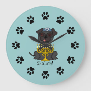 Grande Horloge Ronde Shalom ! - Chien mignon de carlin avec