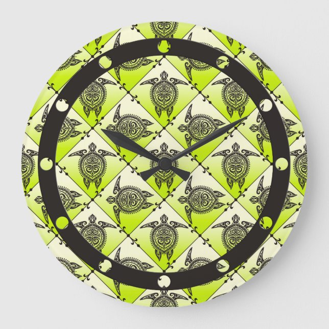 Grande Horloge Ronde Shamanic Tortues de mer Motif - vert (Recto)