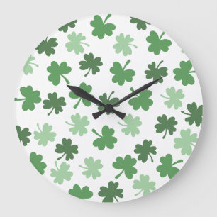 Grande Horloge Ronde Shamrock vert motifs Saint Patrick's Day