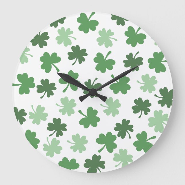 Grande Horloge Ronde Shamrock vert motifs Saint Patrick's Day (Recto)