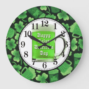 Grande Horloge Ronde Shamrocks et bières vertes