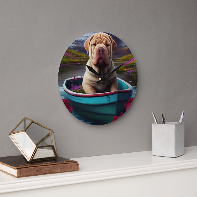 Grande Horloge Ronde Sharpei sur une pagaie : une aventure Pittoresque (Bureau)