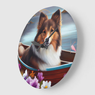 Grande Horloge Ronde Shetland Sheepdog sur une pagaie : une aventure Pi