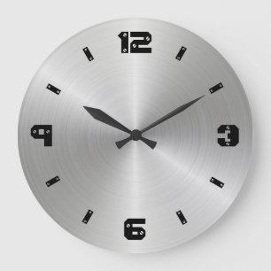 Grande Horloge Ronde Shiny Metal Texture, Numbers With Screw Heads