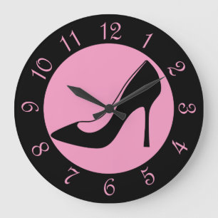 Grande Horloge Ronde Shoe de Retro Black And Pink