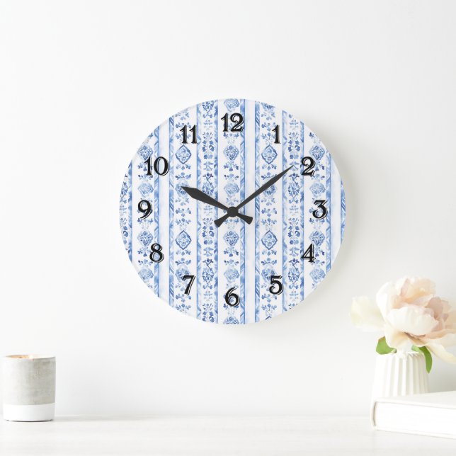 Grande Horloge Ronde Sicily Italian Rustic Blue Stripes (Maison)