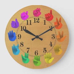 Grande Horloge Ronde Sign language rainbow color wheel wood