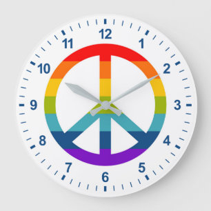Grande Horloge Ronde Signe de paix arc-en-ciel