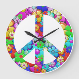 Grande Horloge Ronde Signe de paix hippie