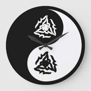 Grande Horloge Ronde Signe du yin et du yang en noir et blanc