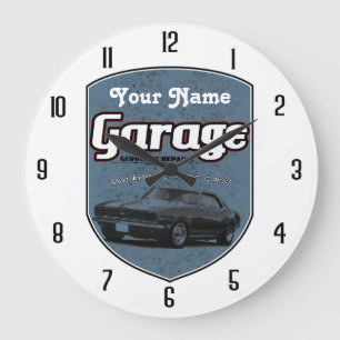 Grande Horloge Ronde Signe personnalisé de garage avec Camaro